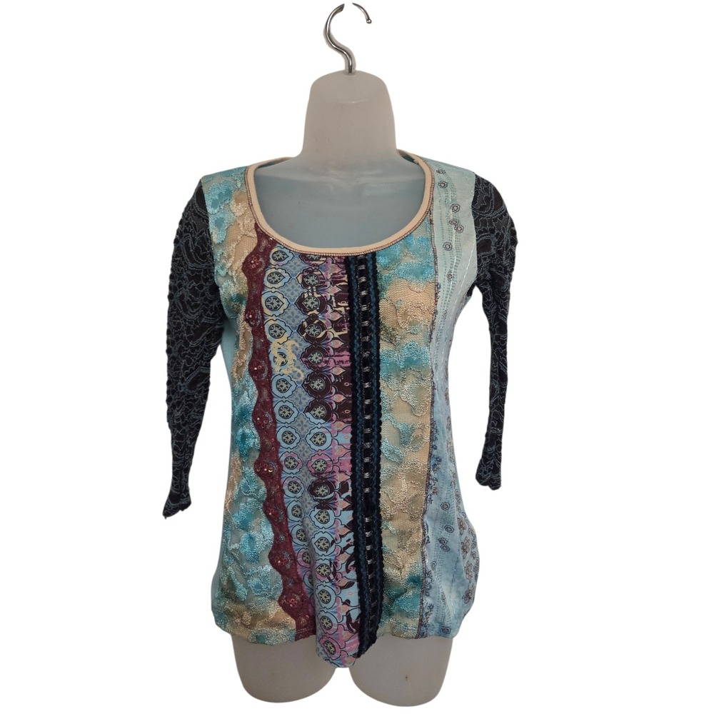Y2K Edista Patchwork Lace Boho Top‎ Made USA Size M